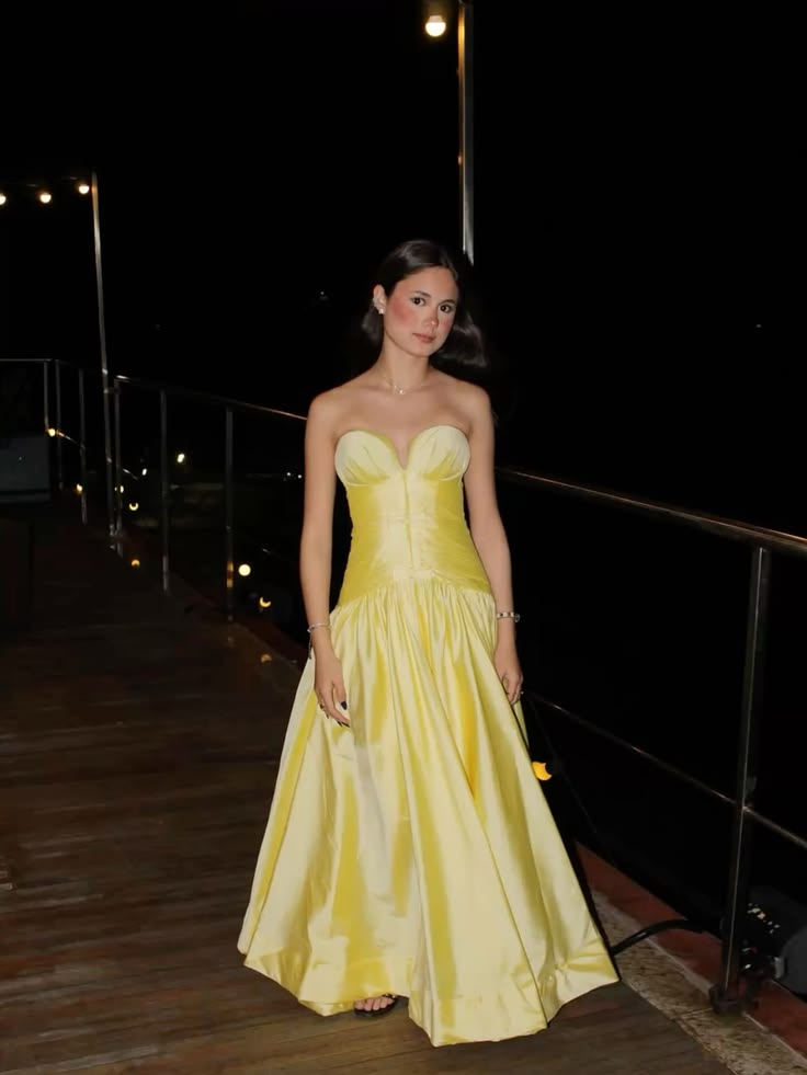 Chic Yellow Prom Dress A-Line Satin Long Prom Dress DP07553