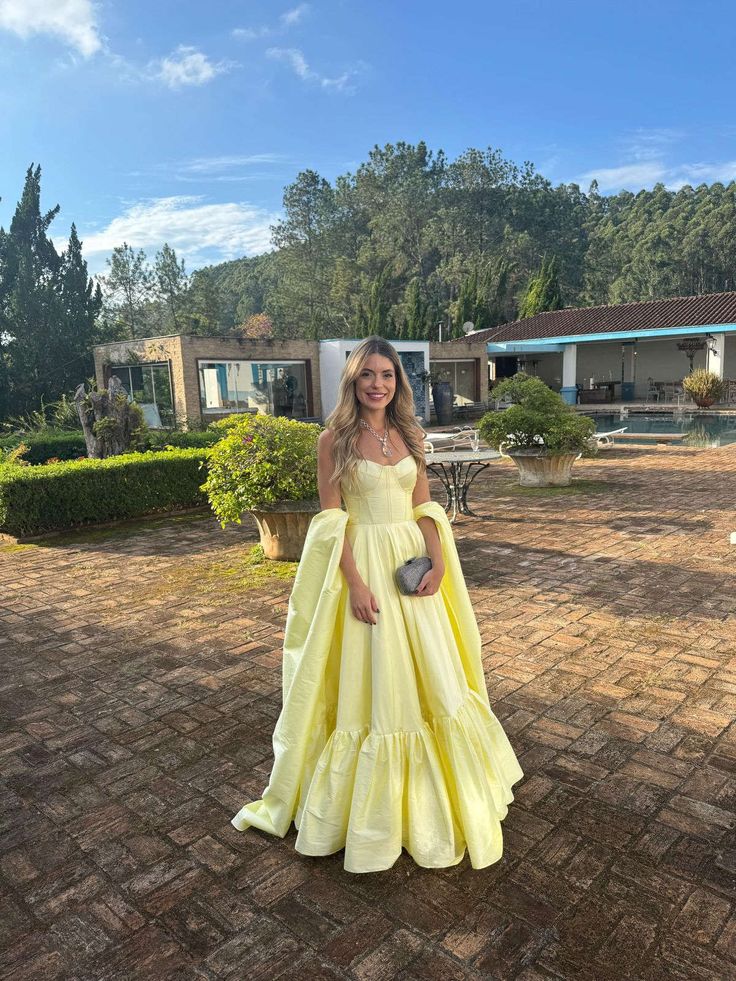 Chic Yellow Prom Dress A-Line Satin Long Prom Dress DP07556