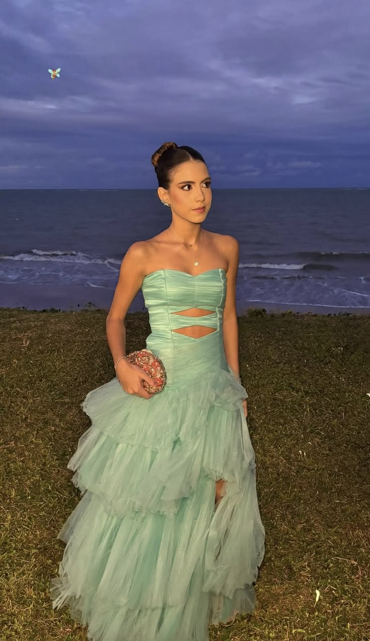 Chic Green Prom Dress Sheath Tulle Long Prom Dress DP07557