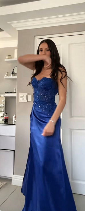 Chic Blue Prom Dress Sheath Satin Long Prom Dress DP07562