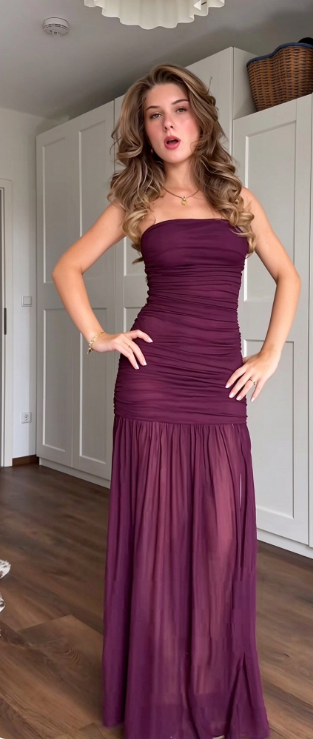 Fashion Grape Prom Dress Sheath Chiffon Long Evening Dress DP07586