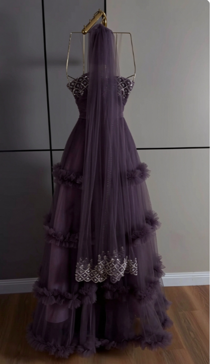Fashion Purple Prom Dress A-Line Tulle Long Evening Dress DP07587