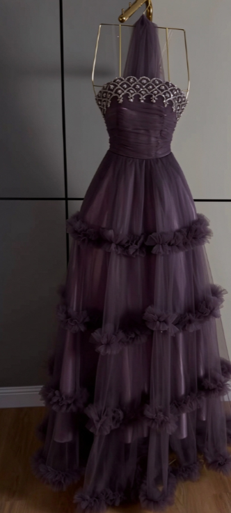 Fashion Purple Prom Dress A-Line Tulle Long Evening Dress DP07587