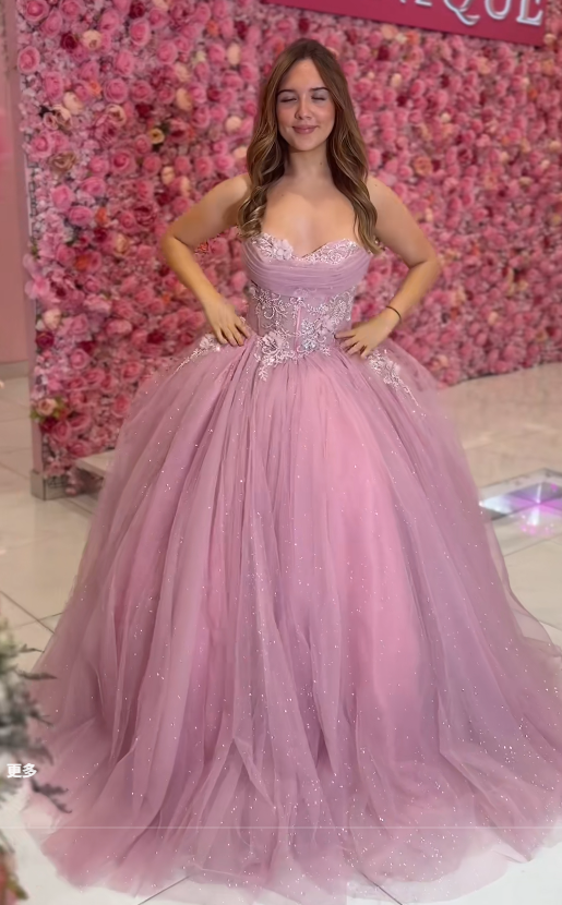 Elegant Pink Prom Dress A-Line Tulle Long Evening Dress DP07595