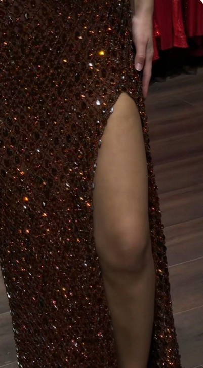 Elegant Brown Beaded Prom Dress Sheath Chiffon Long Evening Dress DP07599