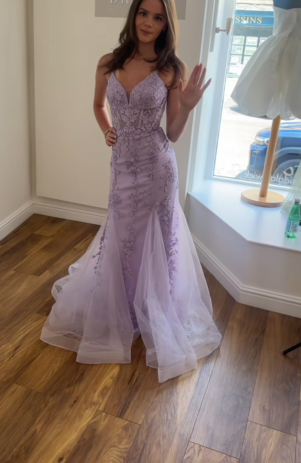 Elegant Lavender Prom Dress Sheath Tulle Long Evening Dress DP07602