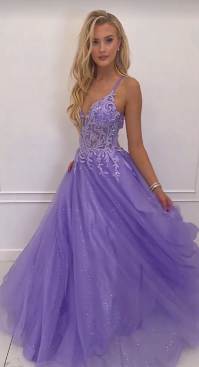 Elegant Purple Prom Dress A-Line Tulle Long Evening Dress DP07604
