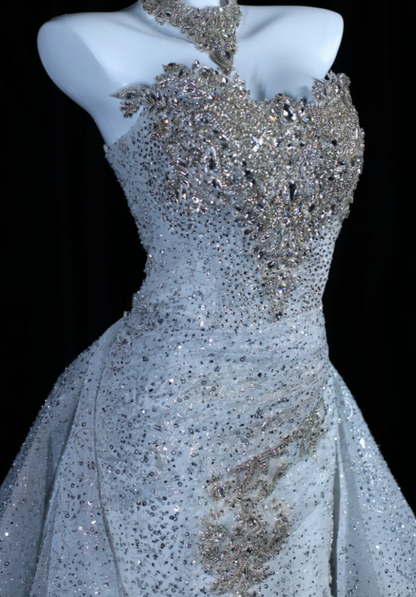 Elegant White Prom Dress Sheath Tulle Long Evening Dress DP07605