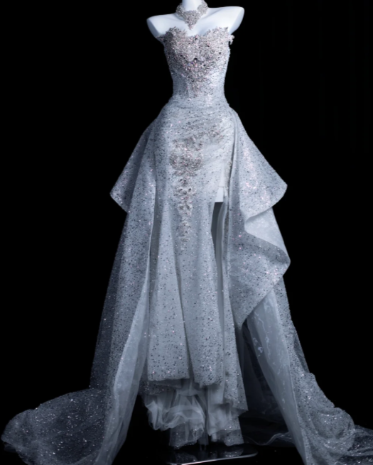Robe de bal élégante blanche, coupe fourreau, en tulle, longue robe de soirée DP07605