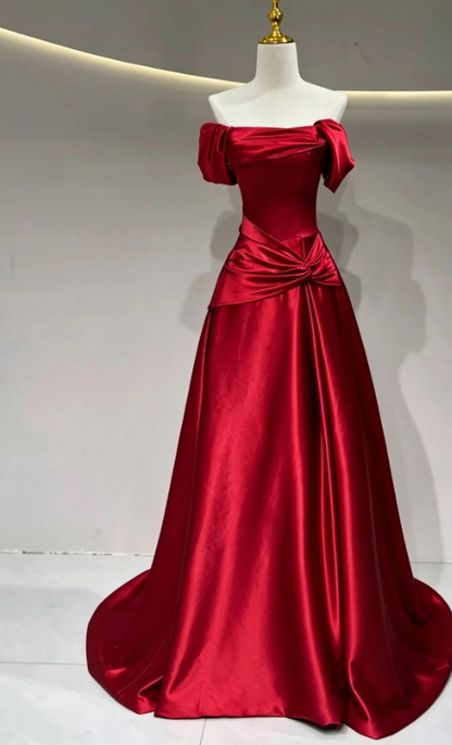 Elegantes burgunderrotes A-Linien-Abendkleid aus Satin für den Abschlussball DP07610