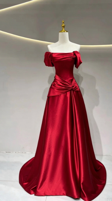 Elegantes burgunderrotes A-Linien-Abendkleid aus Satin für den Abschlussball DP07610