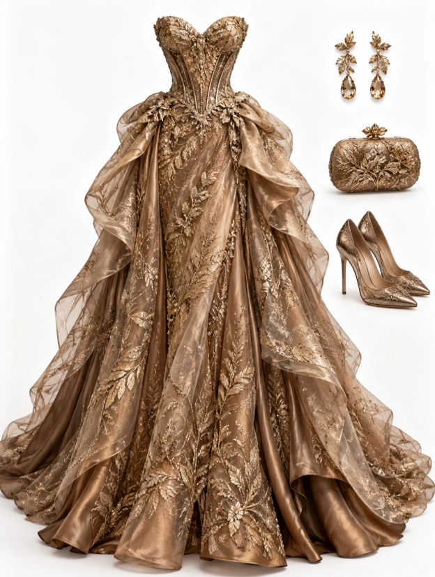Elegantes goldenes A-Linien-Abschlussballkleid aus Tüll, langes Abendkleid DP07611