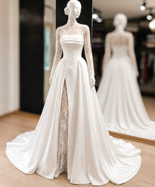 Elegantes A-Linien-Brautkleid aus Satin in Weiß für Bräute DP07619