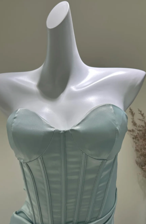 Robe de bal fourreau vintage en satin vert cendré, robe de soirée longue DP07629