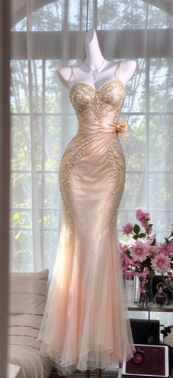 Schickes Champagnerfarbenes Abschlussballkleid Etui-Tüll langes Abendkleid DP07636