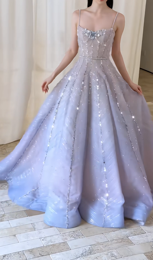 Schickes hellviolettes A-Linien-Abendkleid aus Tüll, lang DP07677