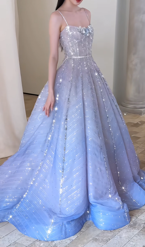 Schickes hellviolettes A-Linien-Abendkleid aus Tüll, lang DP07677