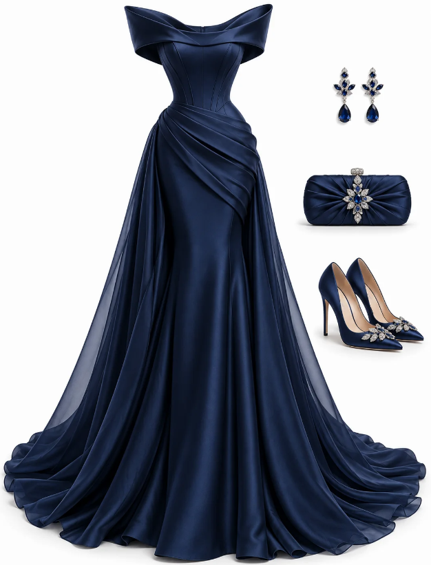 Schickes marineblaues A-Linien-Abschlussballkleid aus Satin, langes Abendkleid DP07680