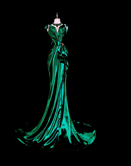Schickes dunkelgrünes Abschlussballkleid Etui-Satin langes Abendkleid DP07686