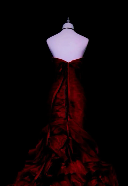 Schickes rotes Abschlussballkleid Meerjungfrau Satin langes Abendkleid DP07687