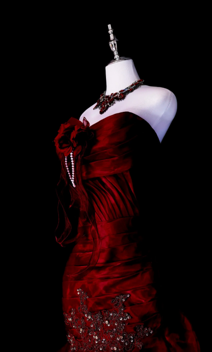 Schickes rotes Abschlussballkleid Meerjungfrau Satin langes Abendkleid DP07687