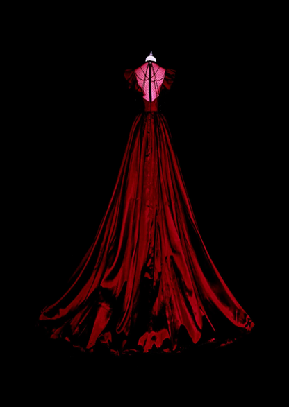 Schickes rotes Abschlussballkleid A-Linie Satin langes Abendkleid DP07688
