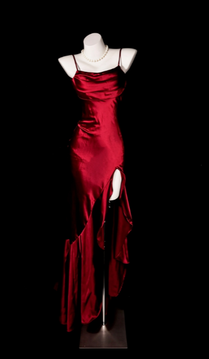 Robe de bal chic bordeaux, robe de soirée longue en satin trapèze DP07696