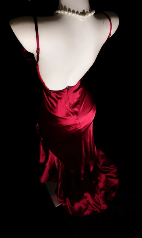 Robe de bal chic bordeaux, robe de soirée longue en satin trapèze DP07696
