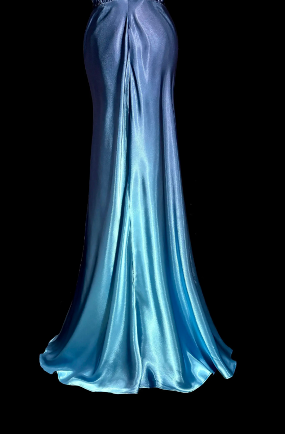 Schickes blaues Abendkleid, Etuikleid aus Satin, langes Ballkleid DP07699