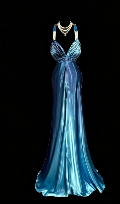 Schickes blaues Abendkleid, Etuikleid aus Satin, langes Ballkleid DP07699