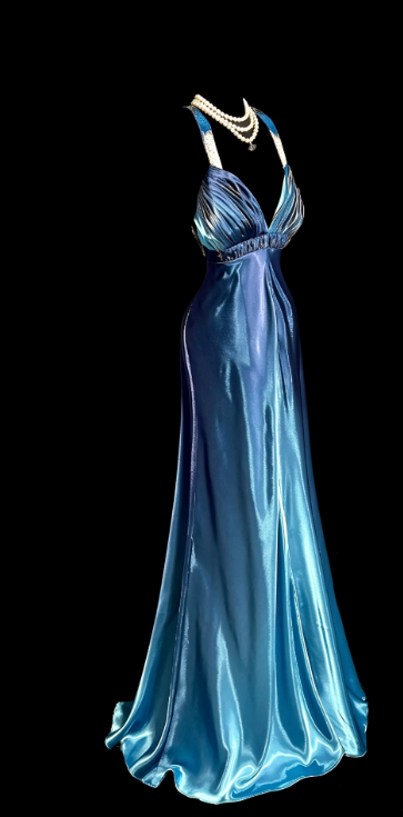 Schickes blaues Abendkleid, Etuikleid aus Satin, langes Ballkleid DP07699