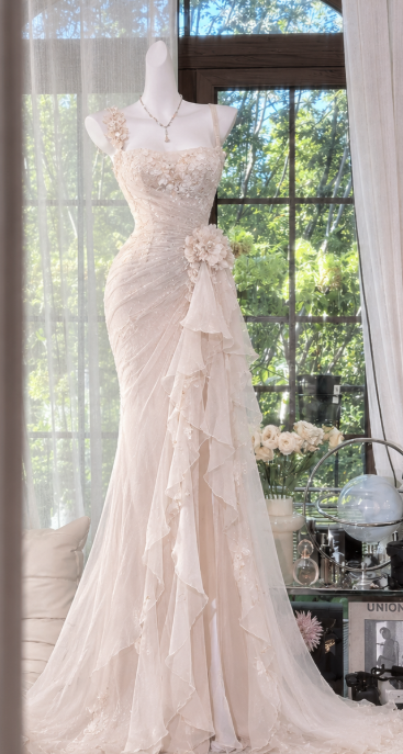 Robe de bal fourreau chic en mousseline blanche, robe de soirée longue DP07704