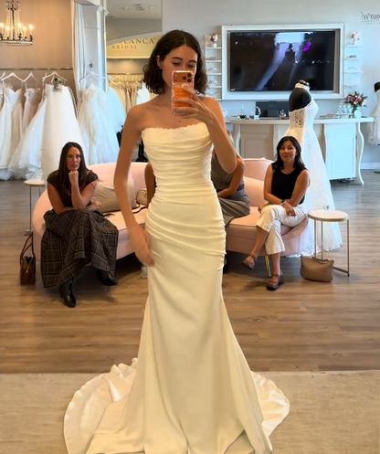 Classy White Bridal Dress Sheath Wedding Dress Satin Bridal Gown DP07713