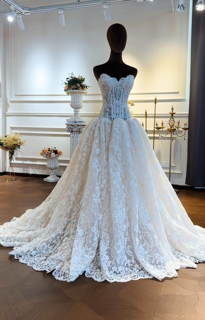 Classy White Bridal Dress A-Line Wedding Dress Lace Bridal Gown DP07714