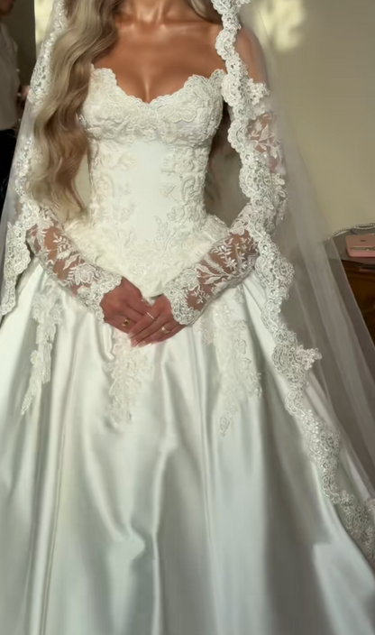 Classy White Bridal Dress A-Line Wedding Dress Satin Bridal Gown DP07715