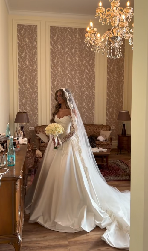 Classy White Bridal Dress A-Line Wedding Dress Satin Bridal Gown DP07715