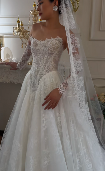 Classy White Bridal Dress A-Line Wedding Dress Lace Bridal Gown DP07716