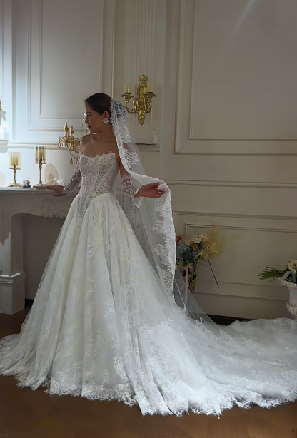 Classy White Bridal Dress A-Line Wedding Dress Lace Bridal Gown DP07716