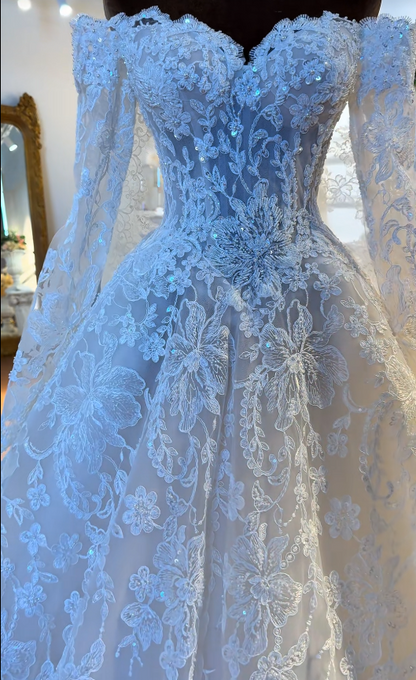 Classy White Bridal Dress A-Line Wedding Dress Lace Bridal Gown DP07717