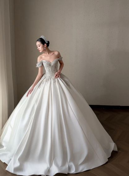 Classy White Bridal Dress A-Line Wedding Dress Satin Bridal Gown DP07718