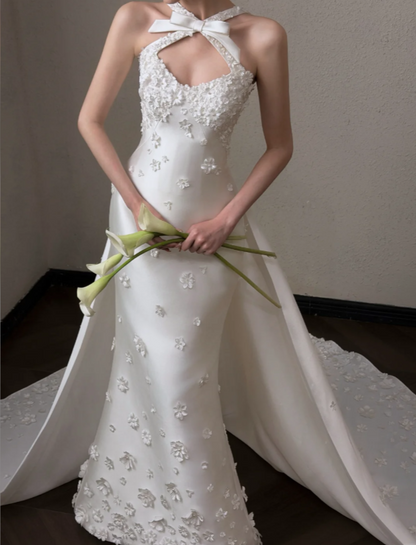 Classy White Bridal Dress A-Line Wedding Dress Satin Bridal Gown DP07719