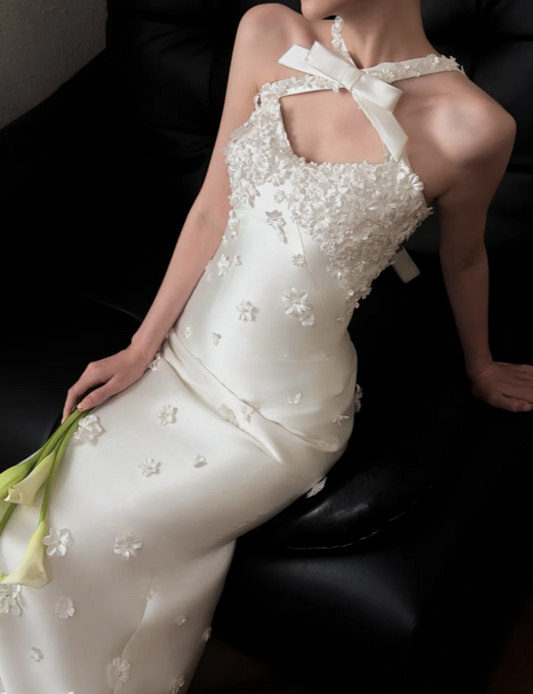Classy White Bridal Dress A-Line Wedding Dress Satin Bridal Gown DP07719