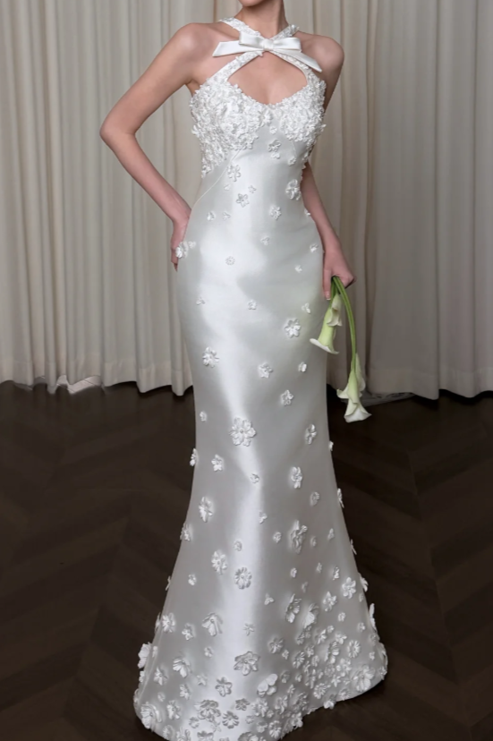 Classy White Bridal Dress A-Line Wedding Dress Satin Bridal Gown DP07719