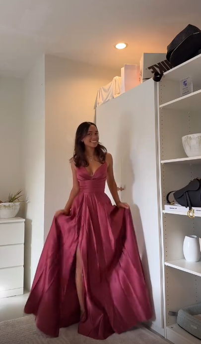 Chic Red Prom Dress Sheath Satin Long Evening Dress DP07722
