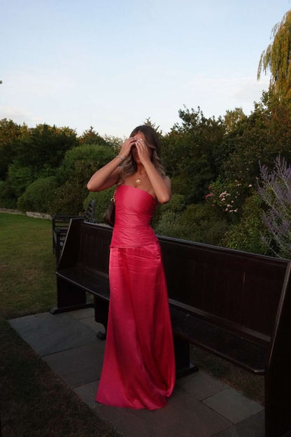 Chic Red Prom Dress Sheath Satin Long Evening Dress DP07723
