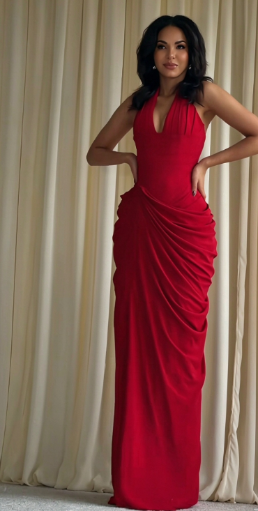 Chic Red Prom Dress Sheath Chiffon Long Evening Dress DP07725