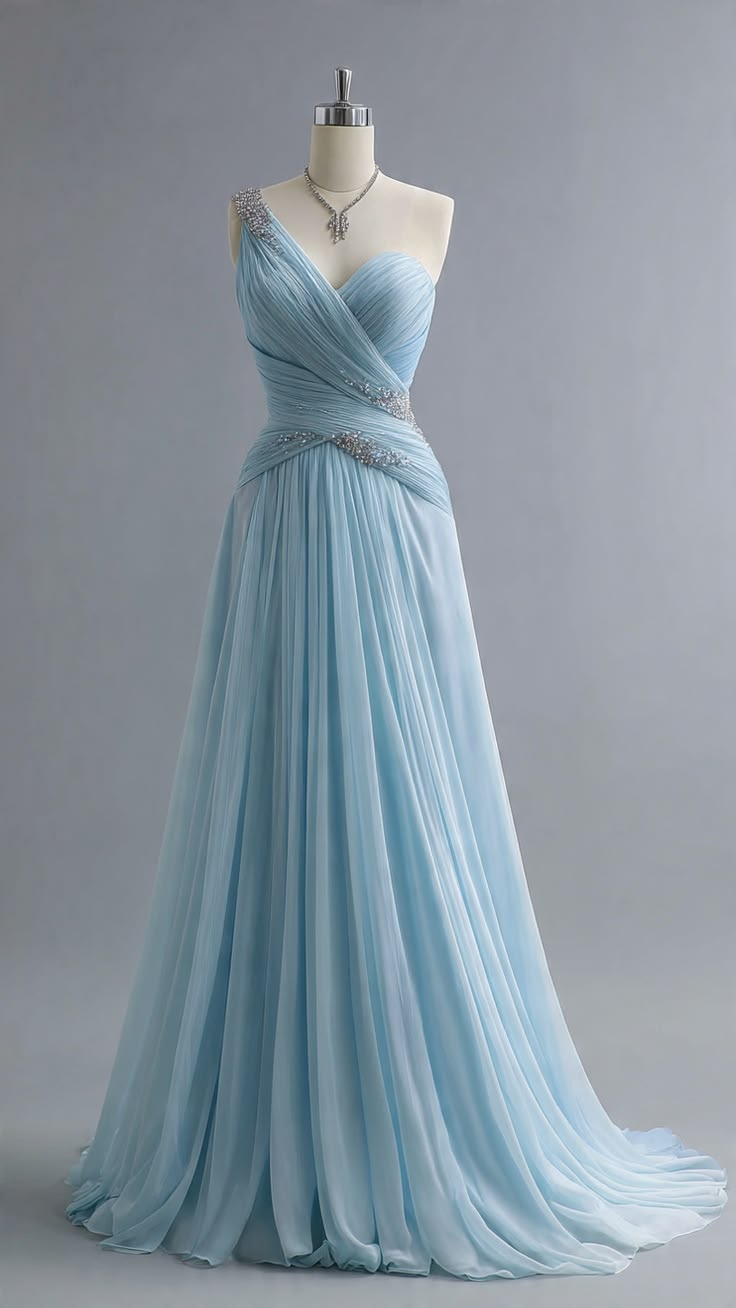 Chic Sky Blue Prom Dress Sheath Chiffon Long Evening Dress DP07728