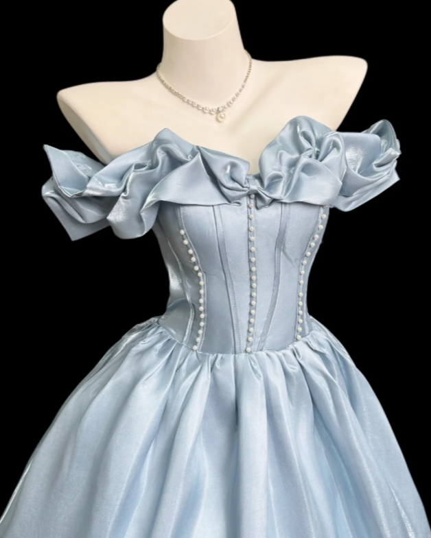 Chic Blue Prom Dress A-Line Satin Long Evening Dress DP07729