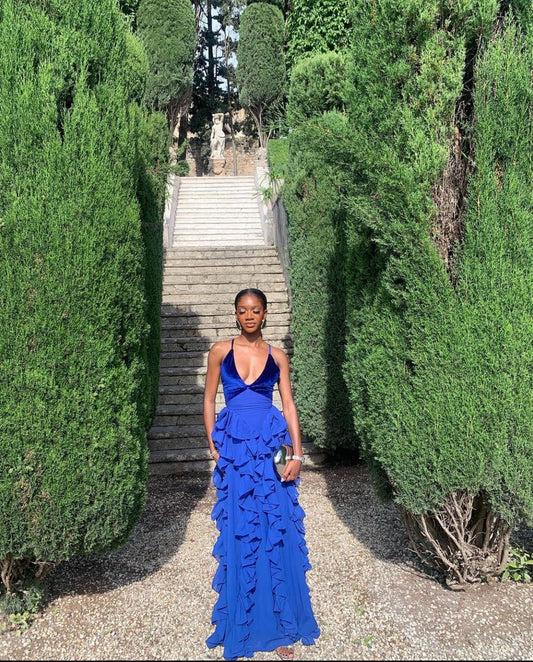Chic Royal Blue Prom Dress Sheath Satin Long Evening Dress DP07730