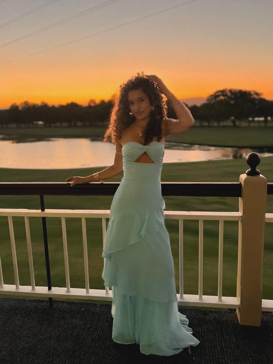 Chic Green Prom Dress Sheath Chiffon Long Evening Dress DP07731